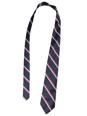 6/8/12. Men's Cappuccino Navy Striped Tie with Red & White Accents